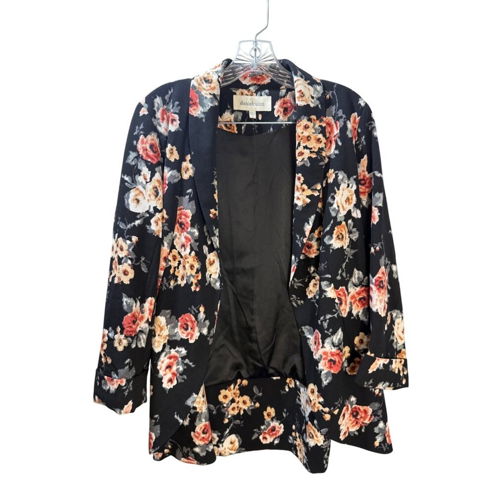 Daniel Rainn Floral Open Front Blazer Jacket Womens M Black‎ Red Beige China